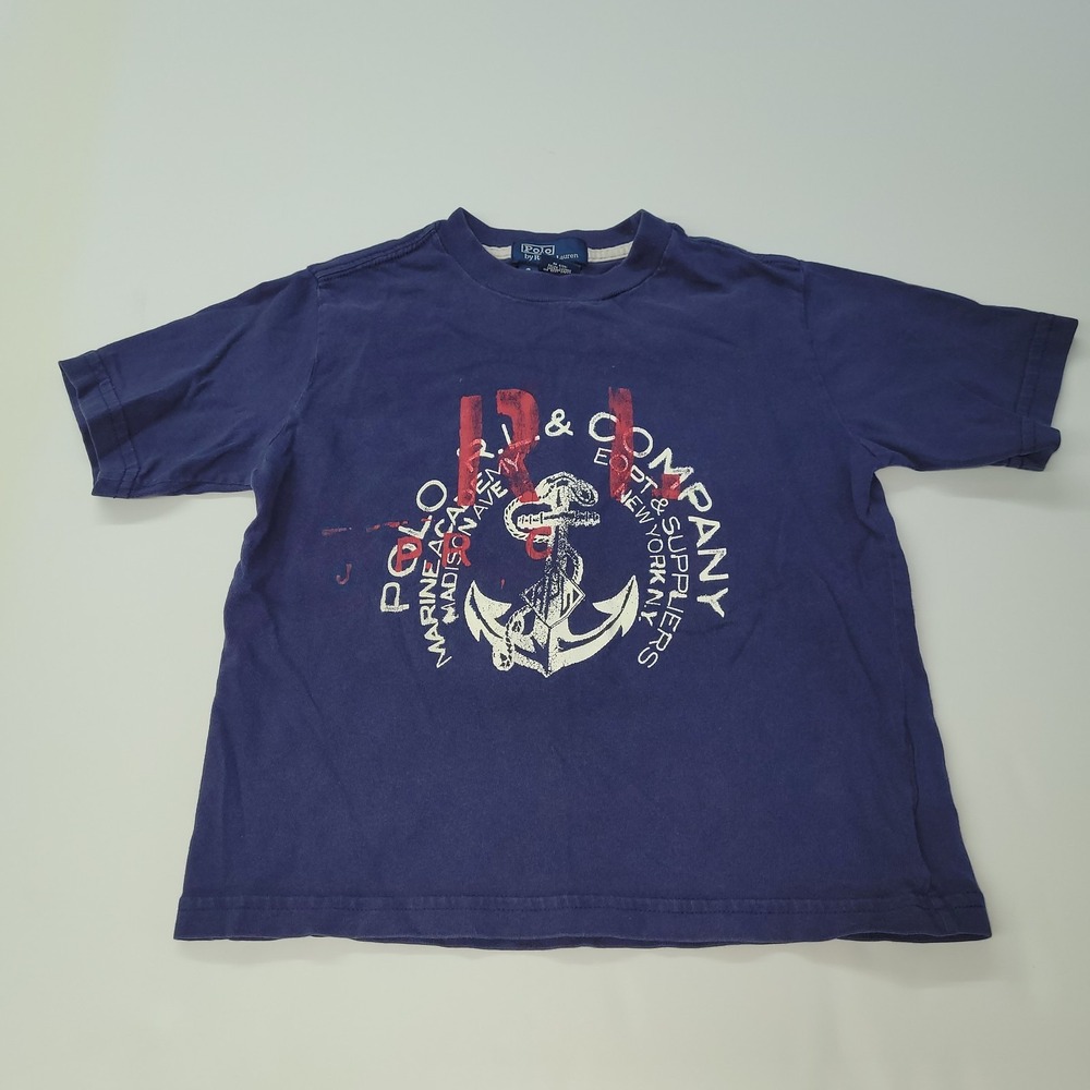 Polo Ralph Lauren Boys Navy Blue Anchor Graphic T-Shirt Size 4 Nautical Tee